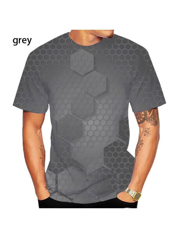 New Mens Short Sleeve 3D Printed Tops Casual Baggy Crew Neck Loose T Shirt Tee