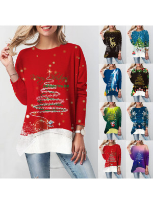 Womens Christmas Snowman Long Sleeve Pullover Round Neck Xmas Casual T-Shirt Top