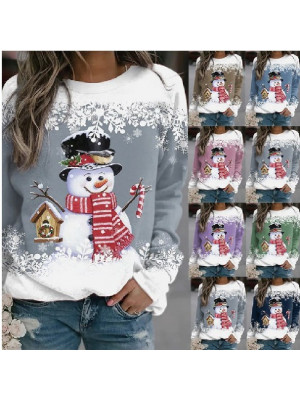 Christmas Womens Casual Long Sleeve Snowman Tops Ladies Crew Neck Blouse T Shirt