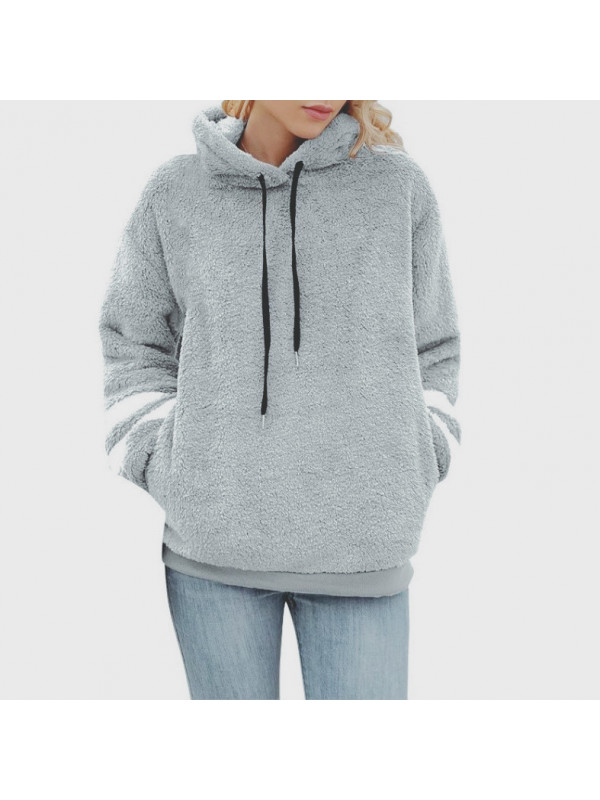 Womens Fleece Ladies Hoodies Coat Warm Fluffy Hooded Sweatshirt Jacket Jumper 