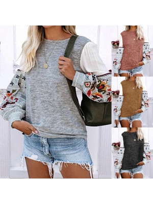 Womens Crew Neck Pullover Sweatshirt Ladies Long Sleeve Casual Print Tops Blouse