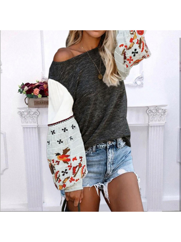 Womens Crew Neck Pullover Sweatshirt Ladies Long Sleeve Casual Print Tops Blouse