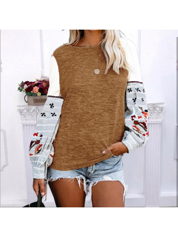 Womens Crew Neck Pullover Sweatshirt Ladies Long Sleeve Casual Print Tops Blouse