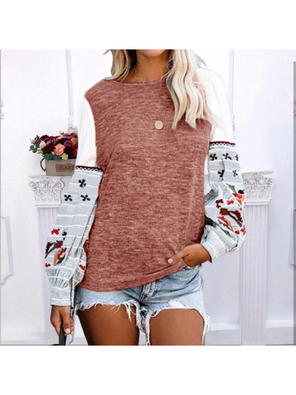 Womens Crew Neck Pullover Sweatshirt Ladies Long Sleeve Casual Print Tops Blouse