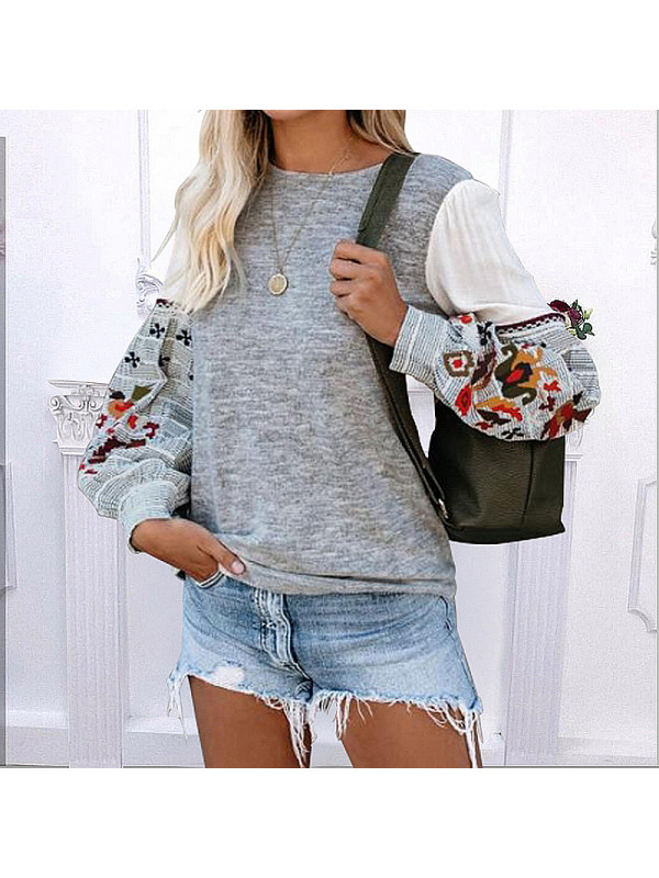 Womens Crew Neck Pullover Sweatshirt Ladies Long Sleeve Casual Print Tops Blouse