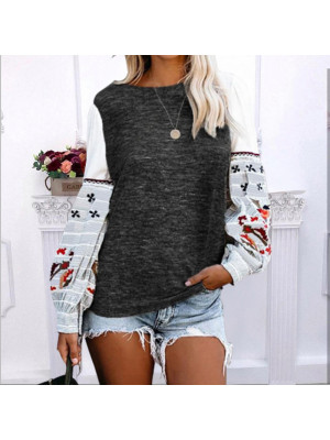 Womens Crew Neck Pullover Sweatshirt Ladies Long Sleeve Casual Print Tops Blouse