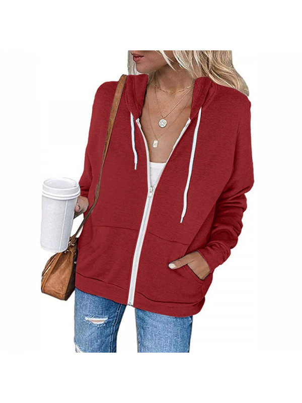 Ladies Plain Zip Up Hoodie Sweatshirt Womens Casual Loose Jacket Hooded Top UK