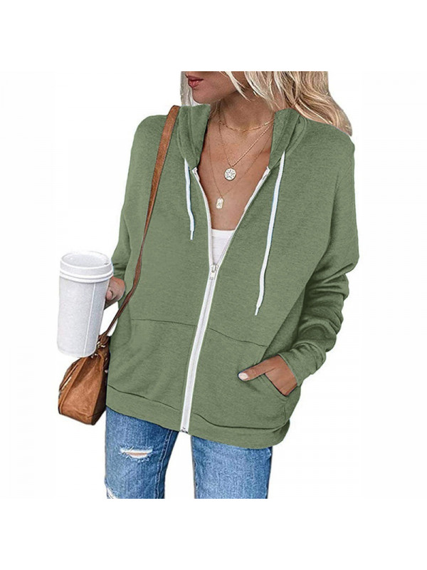 Ladies Plain Zip Up Hoodie Sweatshirt Womens Casual Loose Jacket Hooded Top UK