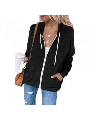 Ladies Plain Zip Up Hoodie Sweatshirt Womens Casual Loose Jacket Hooded Top UK