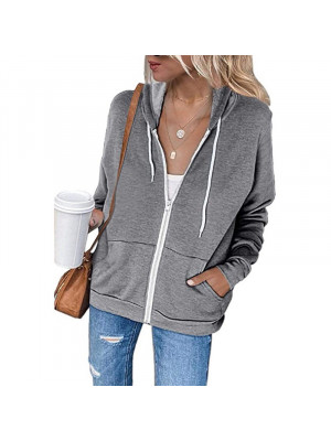 Ladies Plain Zip Up Hoodie Sweatshirt Womens Casual Loose Jacket Hooded Top UK