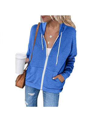 Ladies Plain Zip Up Hoodie Sweatshirt Womens Casual Loose Jacket Hooded Top UK