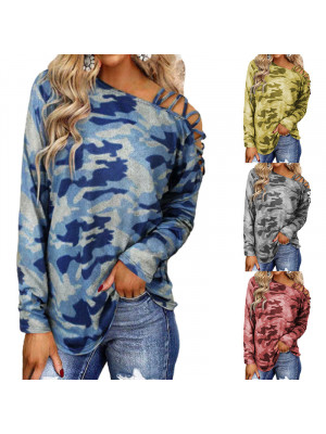 Womens Pullover Blouse Ladies Cold Shoulder Loose Long Sleeve Shirt Tee Tops