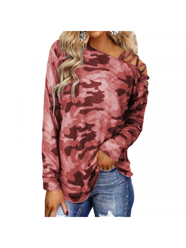 Womens Pullover Blouse Ladies Cold Shoulder Loose Long Sleeve Shirt Tee Tops