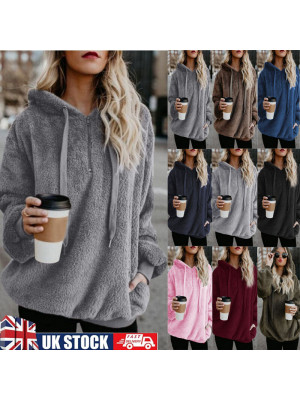 Ladies Teddy Bear Coat Fur Hooded Fluffy Hoodies Hooded Jacket Tops Plus Size