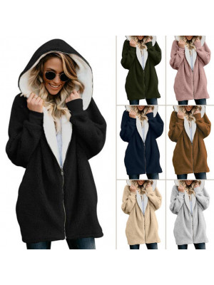 Womens Fleece Hooded Sweatshirt Jacket Baggy Zip Up Hoodie Hoody Coat Cardigan