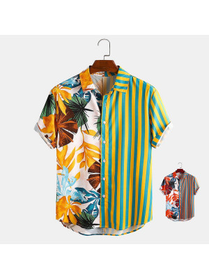 Mens Hawaiian Floral Short Sleeve Fit Tops Summer Holiday Beach Buttons Shirts