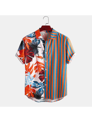 Mens Hawaiian Floral Short Sleeve Fit Tops Summer Holiday Beach Buttons Shirts