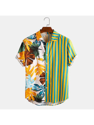 Mens Hawaiian Floral Short Sleeve Fit Tops Summer Holiday Beach Buttons Shirts