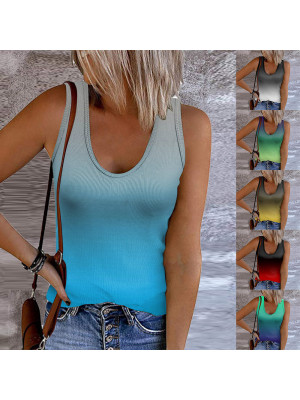 Womens Gradient Sexy Vest Tops Sleeveless Blouse Ladies T Shirt V Neck Pullover