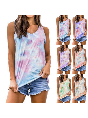 Womens Tie Dye Tank Tops Ladies Summer Loose Cami Vest Sleeveless T-Shirt Blouse