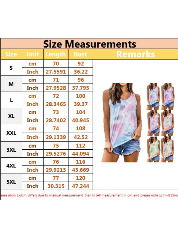 Womens Tie Dye Tank Tops Ladies Summer Loose Cami Vest Sleeveless T-Shirt Blouse