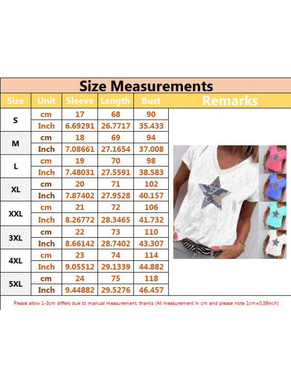 Womens Summer V Neck Star Print Tops Blouse Ladies Short Sleeve T Shirts Plus UK Size