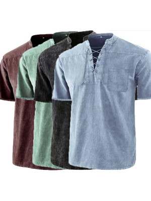 Mens Linen Style Short Sleeve Solid T Shirts Casual Fit Formal Dress Tops Tee Pullover Blouse UK