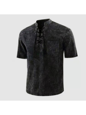 Mens Linen Style Short Sleeve Solid T Shirts Casual Fit Formal Dress Tops Tee Pullover Blouse UK