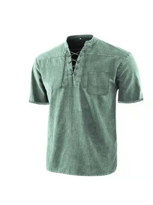 Mens Linen Style Short Sleeve Solid T Shirts Casual Fit Formal Dress Tops Tee Pullover Blouse UK