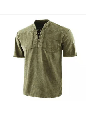 Mens Linen Style Short Sleeve Solid T Shirts Casual Fit Formal Dress Tops Tee Pullover Blouse UK