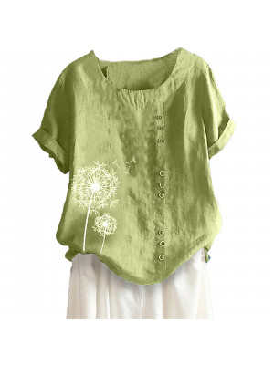 Womens Summer Dandelion Short Sleeve Tops Ladies Floral Loose T-shirt Blouse UK