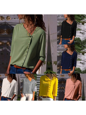 Women Lapel Button T-Shirt Collar Office Tops Shirts Pullover Blouse Jumper Lady Slim UK