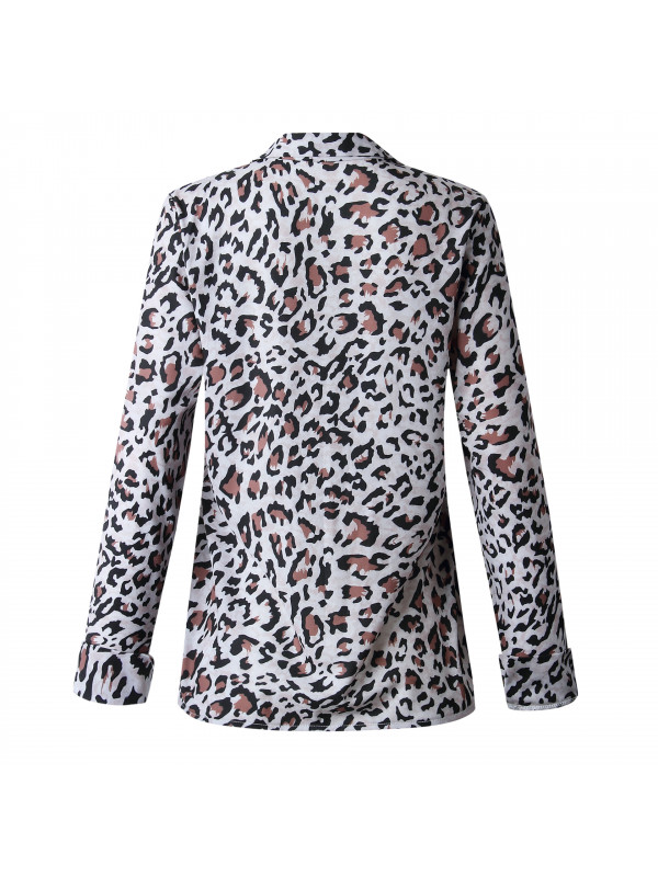 Womens Ladies Leopard Print Button T-Shirt Office Tops Pullover Blouse Jumper UK