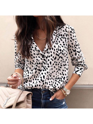 Womens Ladies Leopard Print Button T-Shirt Office Tops Pullover Blouse Jumper UK