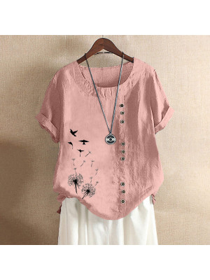 Womens Summer Short Sleeve Tops Ladies Floral Loose T Shirts  Cotton Lined Blouse Pullover UK Size