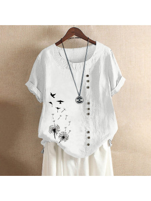 Womens Summer Short Sleeve Tops Ladies Floral Loose T Shirts  Cotton Lined Blouse Pullover UK Size