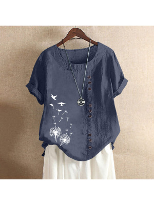 Womens Summer Short Sleeve Tops Ladies Floral Loose T Shirts  Cotton Lined Blouse Pullover UK Size