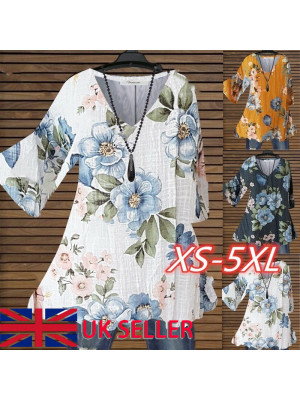 Womens Casual Floral Blouse T Shirt Ladies Summer Flower Long Sleeve Tops Tee Plus Size