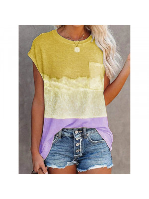 Womens Stripe Gradient Slim Tops Short Sleeve Blouse Ladies T Shirt V Neck Tee Plus Size Pullover