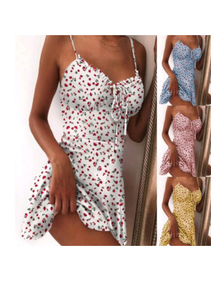 Womens Strawberry Summer Beach Boho Sundress Ladies V Neck Vest Cami Dress Plus