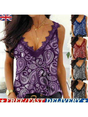 Womens Lace Vest V Neck Tank Tops Ladies Casual Loose Summer Camisole Sleeveless Blouse