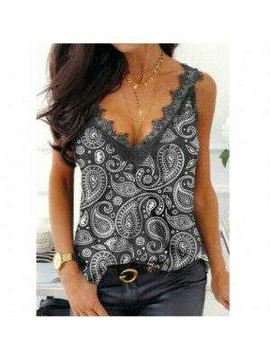 Womens Lace Vest V Neck Tank Tops Ladies Casual Loose Summer Camisole Sleeveless Blouse