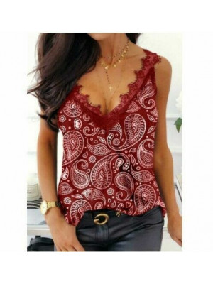 Womens Lace Vest V Neck Tank Tops Ladies Casual Loose Summer Camisole Sleeveless Blouse