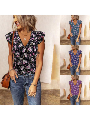 Womens Floral Vest Tops Sleeveless Ladies Blouse T Shirt Summer Tee Plus Size UK Pullover