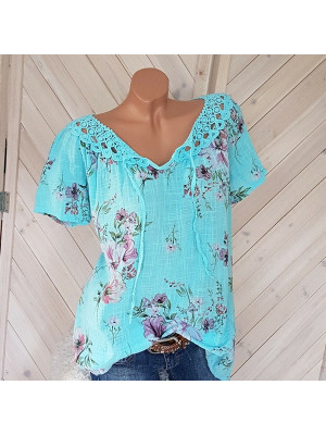 Womens Cotton Linen Floral Tops Ladies Summer Loose Blouse T Shirt Tunic Plus UK