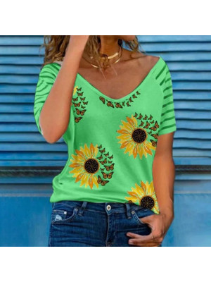 Womens Sunflower Slim Tops Short Sleeve Blouse Ladies T Shirt Summer Tee Plus