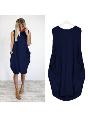 Plus Size Women Dress Ladies Summer Sleeveless Loose Dresses Beach Sundress Vest