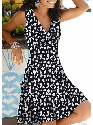 Womens Floral Boho V Neck Mini Summer Dress Ladies Holiday Sleeveless Sundress