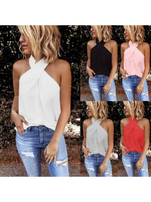 Womens Halter Neck Tank Tops Vest Ladies Sleeveless Casual Plain Summer T-Shirt