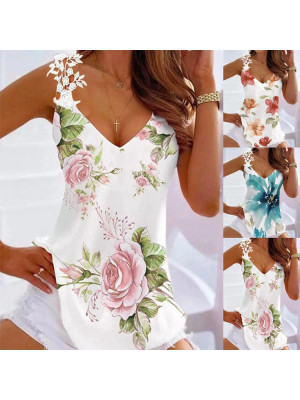 Womens Floral Swing Vest Sleeveless Cami Ladies Strappy Tops T Shirts Plus Size